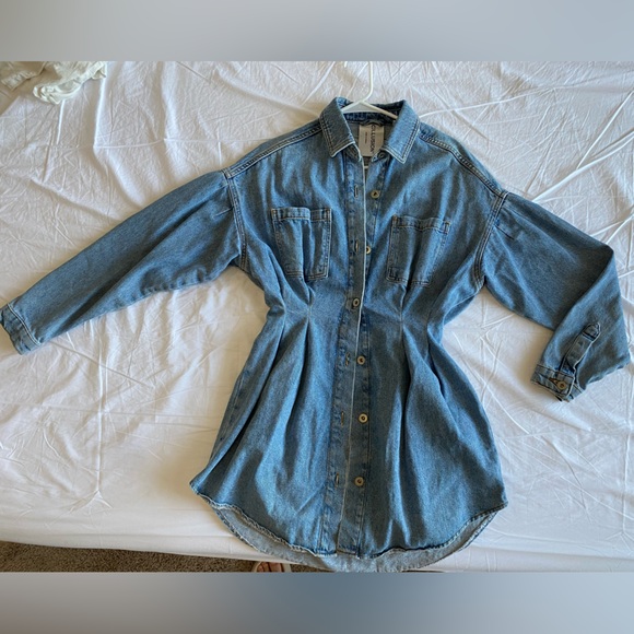 Collusion Pleated Denim Blue Dress Jacket Long Sleeve size US 2 (like XS / S) - Picture 14 of 14
